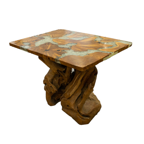 Wooden & Clear Resin Irregular Base Table 