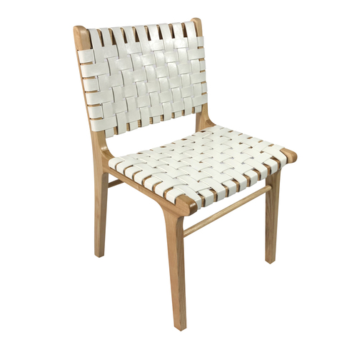 The Karen Strapped Woven Leather Dining Chair - White