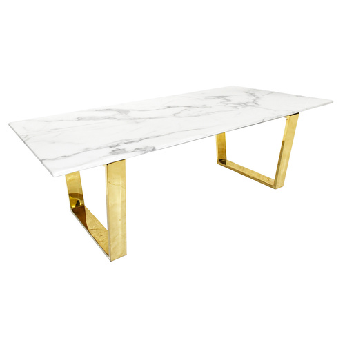 The Olivia White Faux Marble Coffee Table With Polished Gold Legs