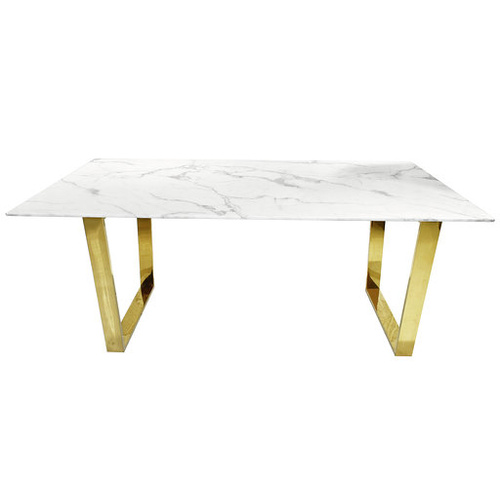 The Olivia White Faux Marble Dining Table With Polished Gold Legs 