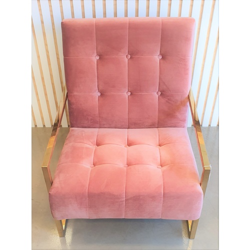 The Ava Velvet Tufted Button and Chrome Gold Armchair - Dusty Pink CC-47