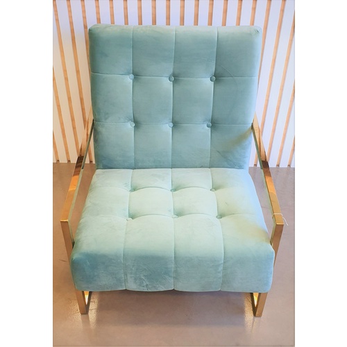 The Ava Velvet Tufted Button and Chrome Gold Armchair - Light Green