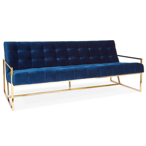 The Ava Velvet Tufted Button and Chrome Gold Three Seater Lounge - Dark Blue CC-67