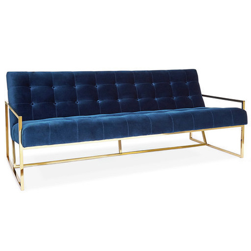 The Ava Velvet Tufted Button and Chrome Gold Three Seater Lounge - Light Green
