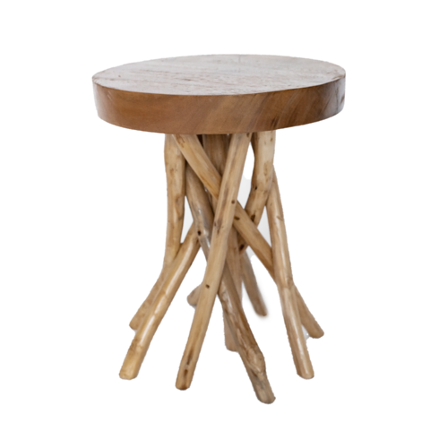 Teak Branch White Wash Round Side Table Small