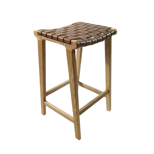 Fabio Woven Leather Strapped Bar Stool - Natural Tan