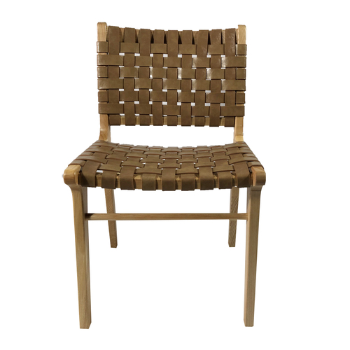 The Fabio Strapped Woven Leather Dining Chair - Natural Tan