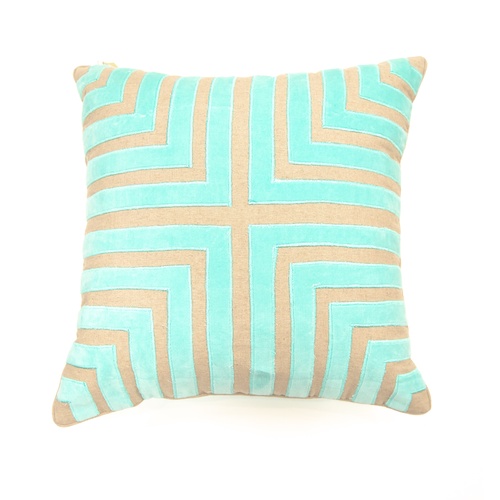 Mint Green & Cream Faith Cross Velvet - 55 x 55 cm