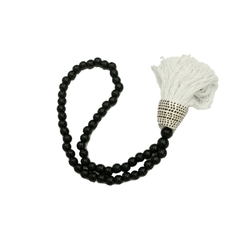 Hanging Single Shell Tassel With Black Beads & White Tassel