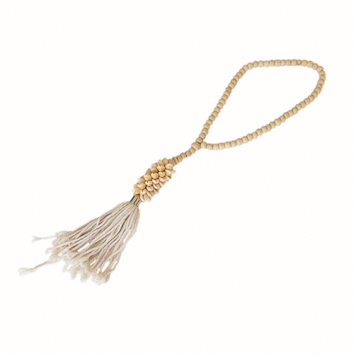 Hanging Cowrie Shell With Tanned Beads & Cream Tassel