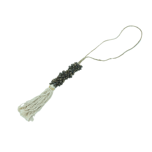 Hanging Brown Shell With Cream Tassel and Beads