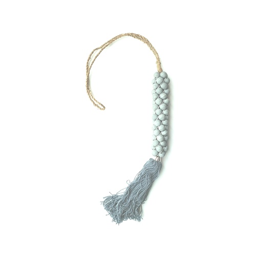 Hanging Grey/Green Beaded Tassel with Metal inclusion