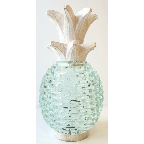 Glass Decorative Pineapple White Wash - Small