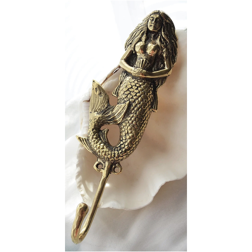 Brass Mermaid Hook with Crown 