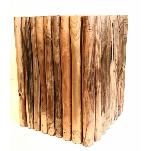 Square Teak Timber Driftwood Side Table Small - Natural 