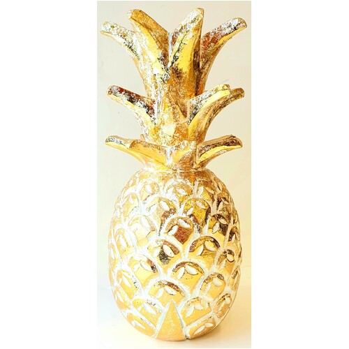Hand Carved Wooden Decorative Pineapple Gold - Large