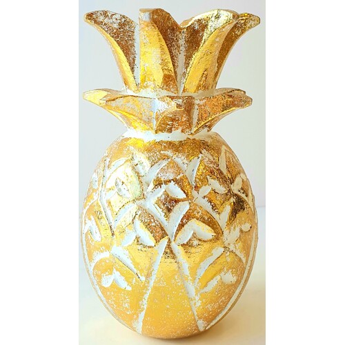 Hand Carved Wooden Decorative Pineapple Gold - Medium