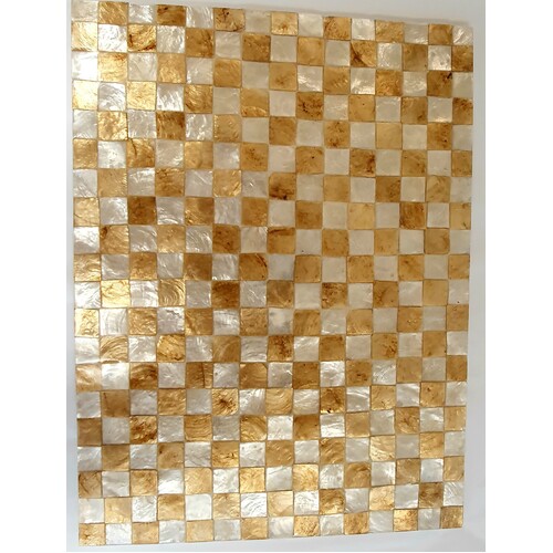 Mother of Pearl Placemat 40cm L x 30cm W - White & Gold Squares