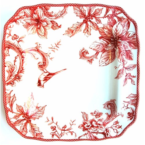 Red Floral & Bird Dinner Plate