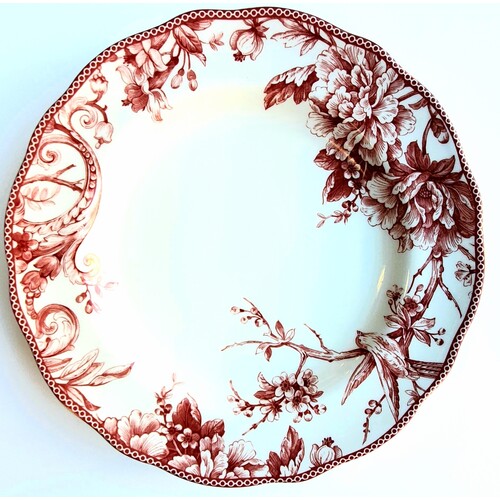 Red Floral & Bird Round Dinner Plate