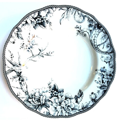 Grey Floral & Bird Round Dinner Plate
