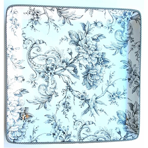 Floral & Bird Grey Square Platter