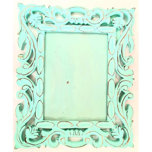 Ornate Rustic Aqua Wood Picture Frame