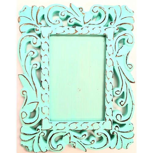 Ornate Rustic Aqua Wood Picture Frame -Small