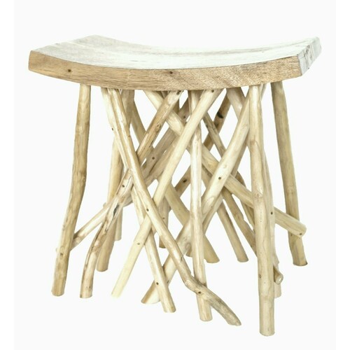 Teak Stick Stool - White Wash