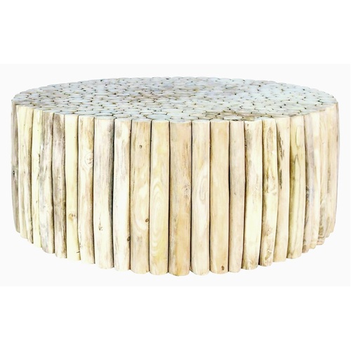 Round Teak Timber Driftwood Coffee Table Extra Large - White Wash