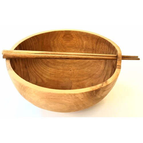 Teak Wood Noodle Bowl with Chopstick - Large 