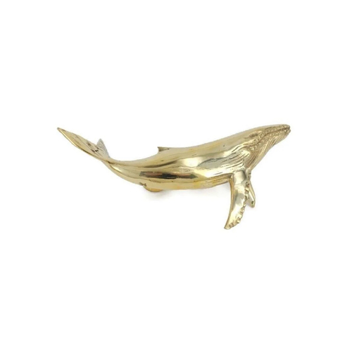 Brass Whale Door Handle - Swimming to the right